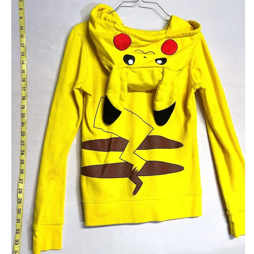 Pokemon Pikachu Full Zip Hoodie Ears Tail Cosplay Yellow Small